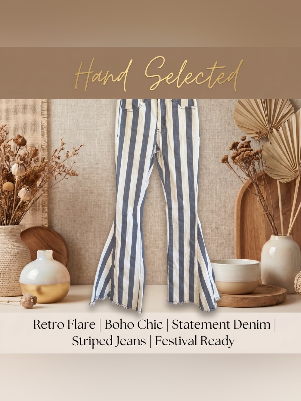 Wisteria Lane Striped High Rise Bell Bottom Jeans- Size 24 with stretch